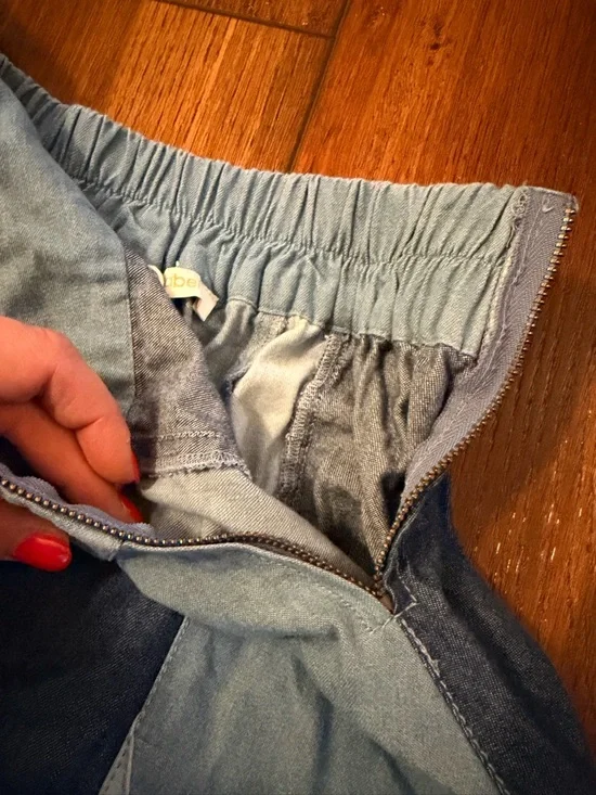 Panelled Midi Skirt in Light & Dark Blue - Picture 2 of 4